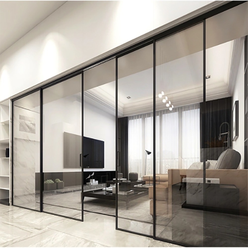 Puertas deslizantes de vidrio de aluminio de marco estrecho con método de apertura de tira y rodadura