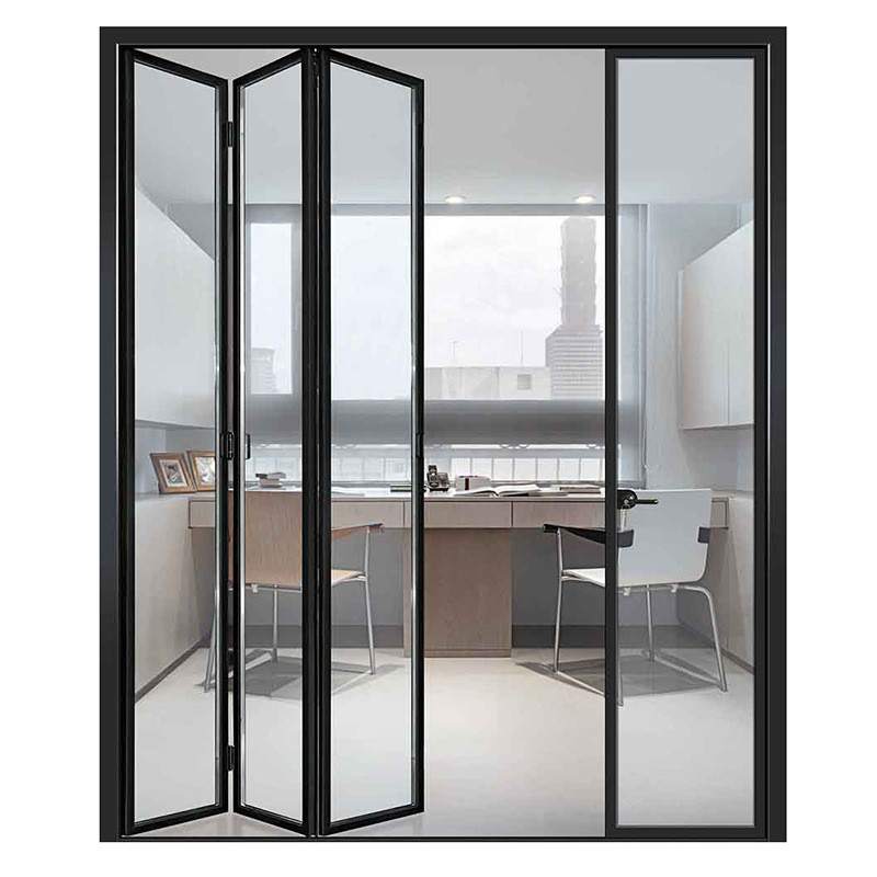 Puertas de aluminio de doble plegado con un grosor de pared de 1,4 mm y método de apertura por arrastre rodante