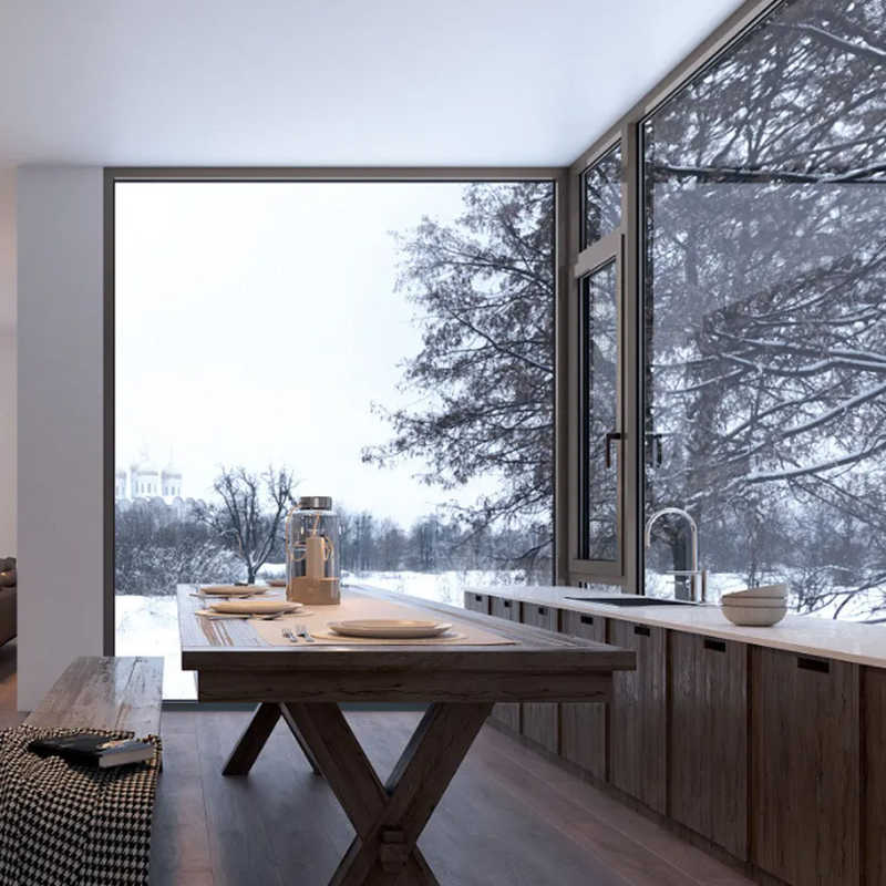 Tipo de cortina Villa colgante Ventanas de cristal con marco de aluminio de 70 mm de ancho y vidrio francés