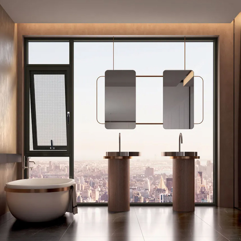 Tipo de cortina Villa colgante Ventanas de cristal con marco de aluminio de 70 mm de ancho y vidrio francés