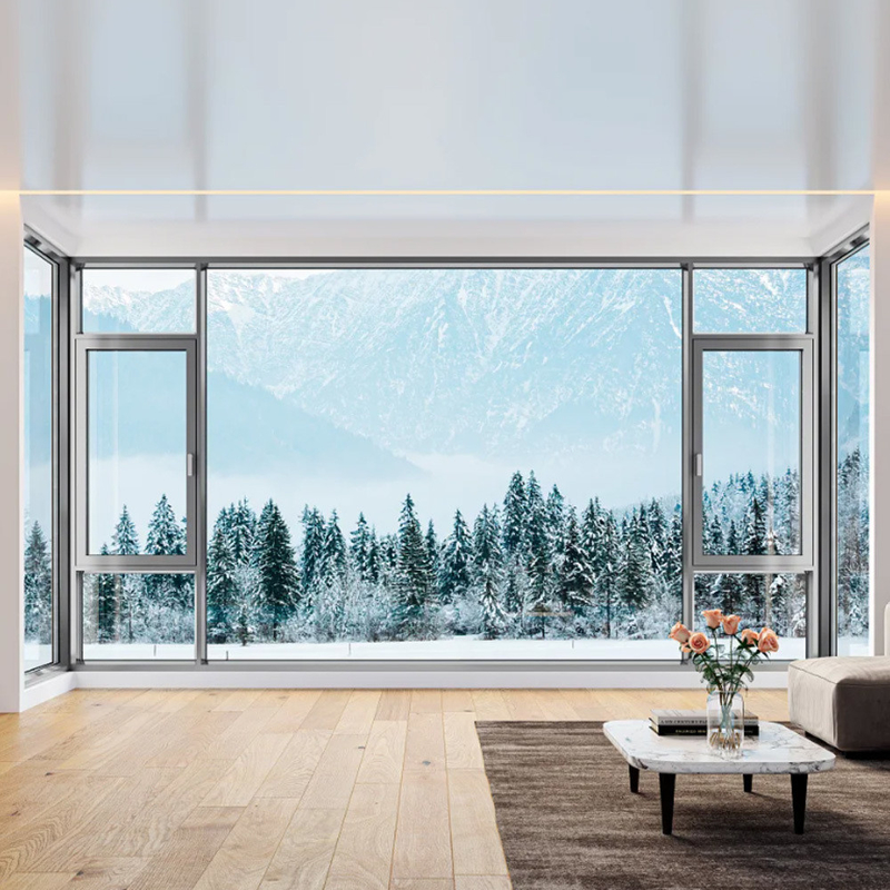 Tipo de cortina Villa colgante Ventanas de cristal con marco de aluminio de 70 mm de ancho y vidrio francés