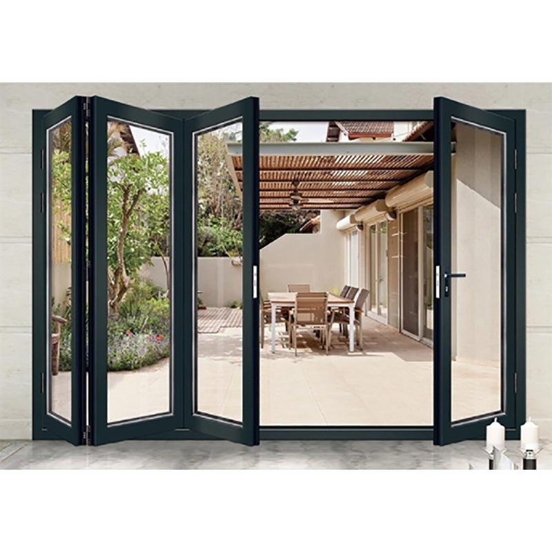 Puertas plegables de aluminio de diseño de acordeón de vidrio doble para patio plegable bi grande moderno