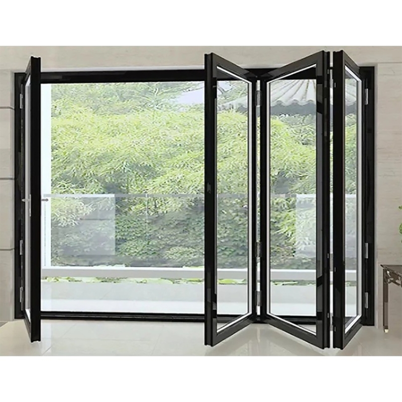 Puertas plegables de aluminio de diseño de acordeón de vidrio doble para patio plegable bi grande moderno