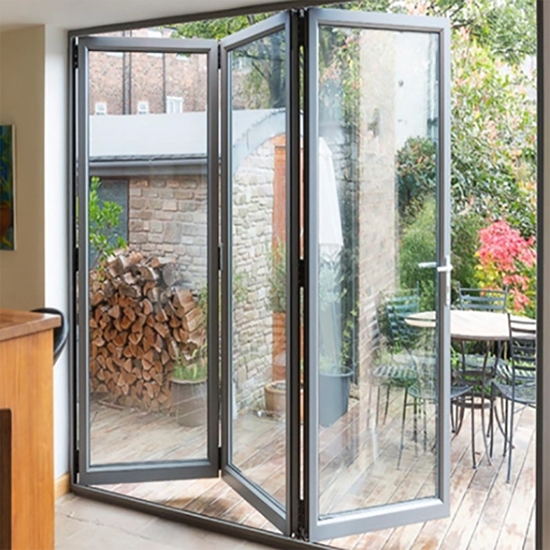 Puertas plegables de aluminio de diseño de acordeón de vidrio doble para patio plegable bi grande moderno
