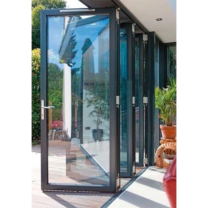 Puertas plegables de aluminio de diseño de acordeón de vidrio doble para patio plegable bi grande moderno