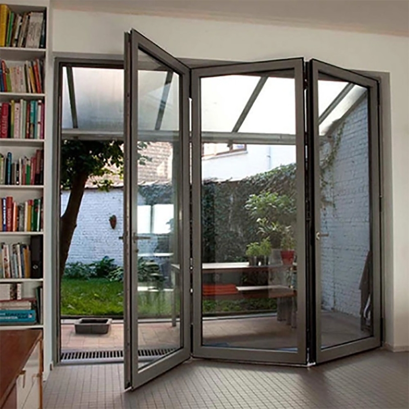 Puertas plegables de aluminio de diseño de acordeón de vidrio doble para patio plegable bi grande moderno