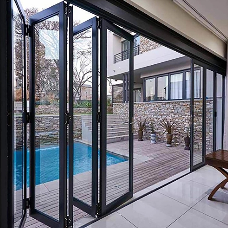 Puertas plegables de aluminio de diseño de acordeón de vidrio doble para patio plegable bi grande moderno