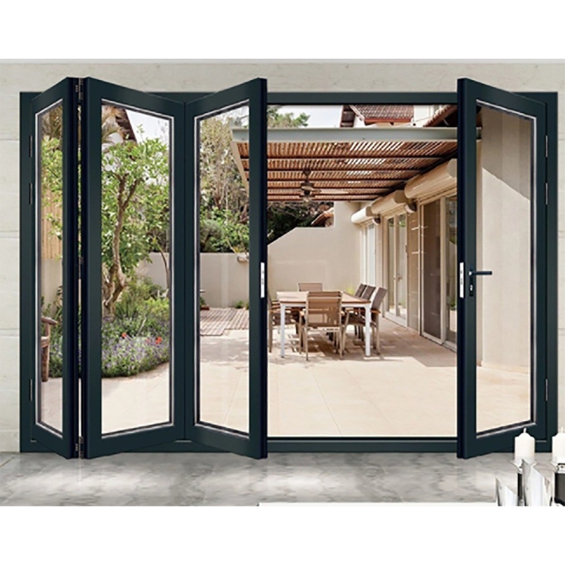 Puertas residenciales de doble plegado Cuadro de aluminio con opción de vidrio triplex y ancho de 70 mm