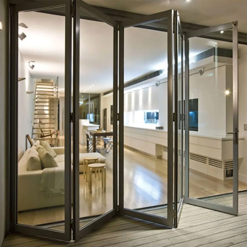 Puertas residenciales de doble plegado Cuadro de aluminio con opción de vidrio triplex y ancho de 70 mm