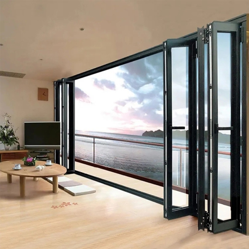Puertas de vidrio plegables de patio de aluminio de doble doble Puertas de vidrio plegables de aluminio Pueden actualizarse a vidrio triplex