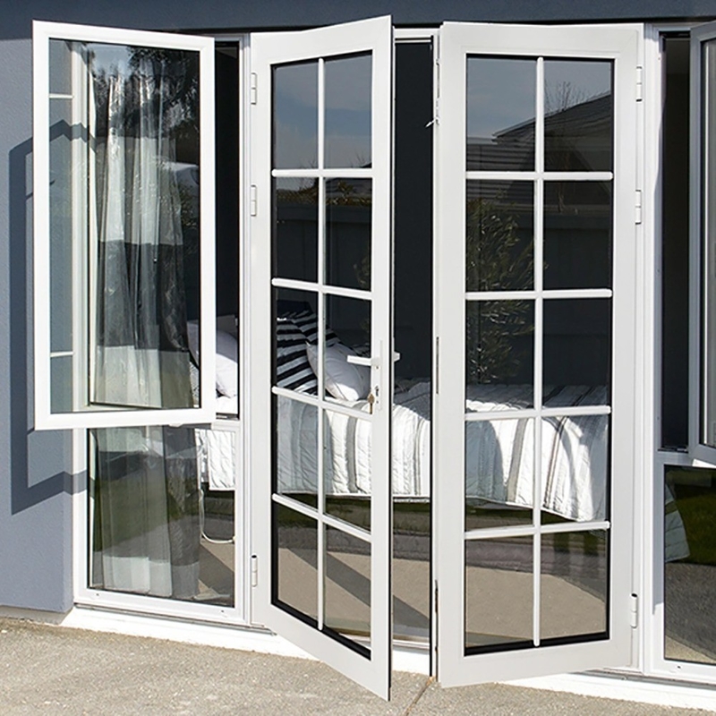 Puertas de doble cristal de aleación de aluminio casementas de alta resistencia al viento personalizadas para oficina en el hogar