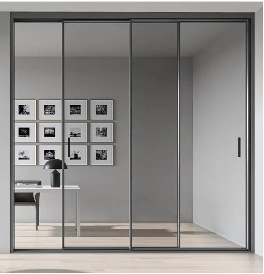 Producción de puertas de vidrio de aluminio de marco estrecho deslizante con diseño minimalista