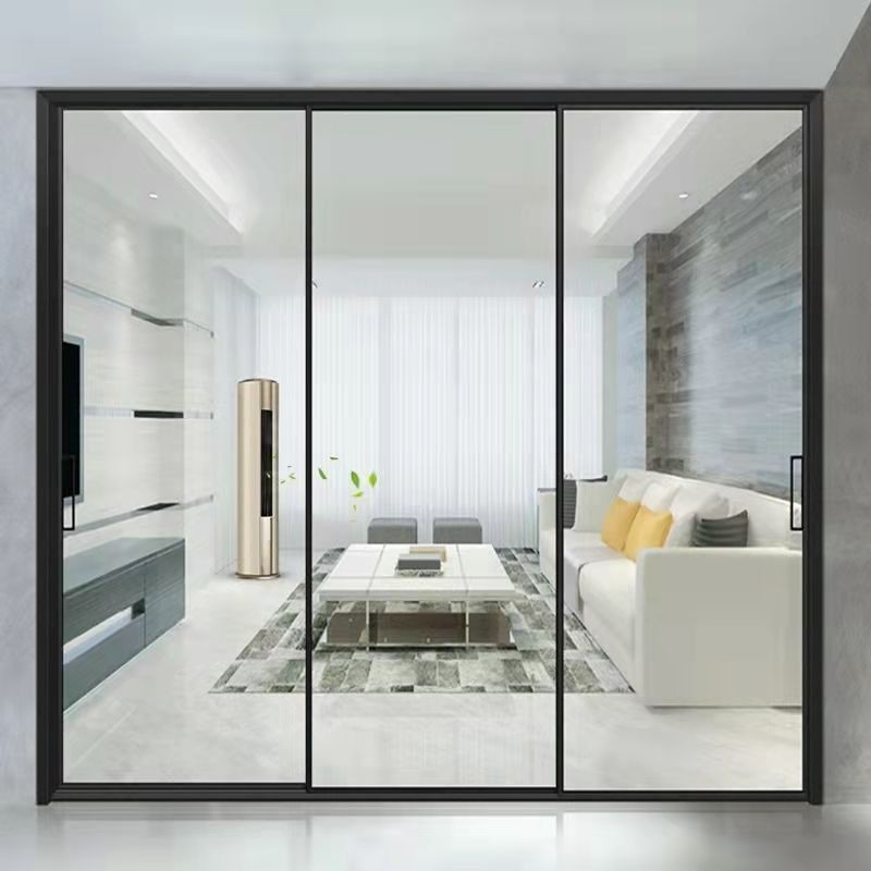 Producción de puertas de vidrio de aluminio de marco estrecho deslizante con diseño minimalista