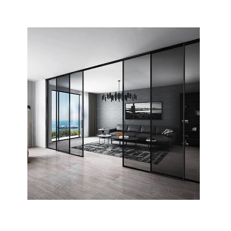 Puerta corredera de aluminio con doble acristalamiento panorámico avanzado y diseño de banda oculta
