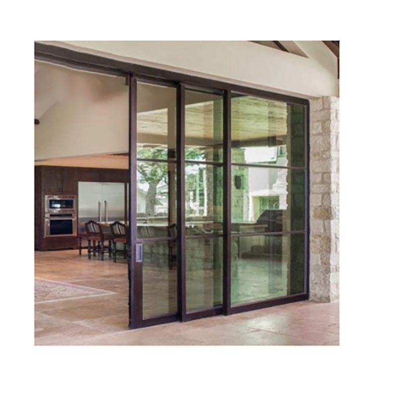 Puerta corredera de marco grueso negro de aleación de aluminio para doble acristalamiento residencial de SKATE