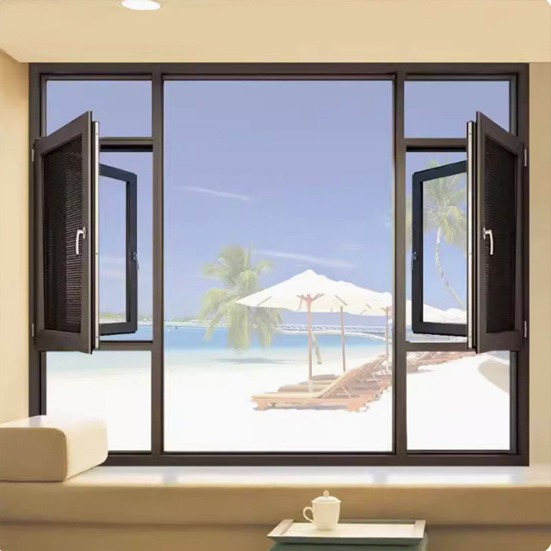 Ventanas de aluminio de casado residencial moderno con sellado de 8 vías y malla de acero inoxidable 304