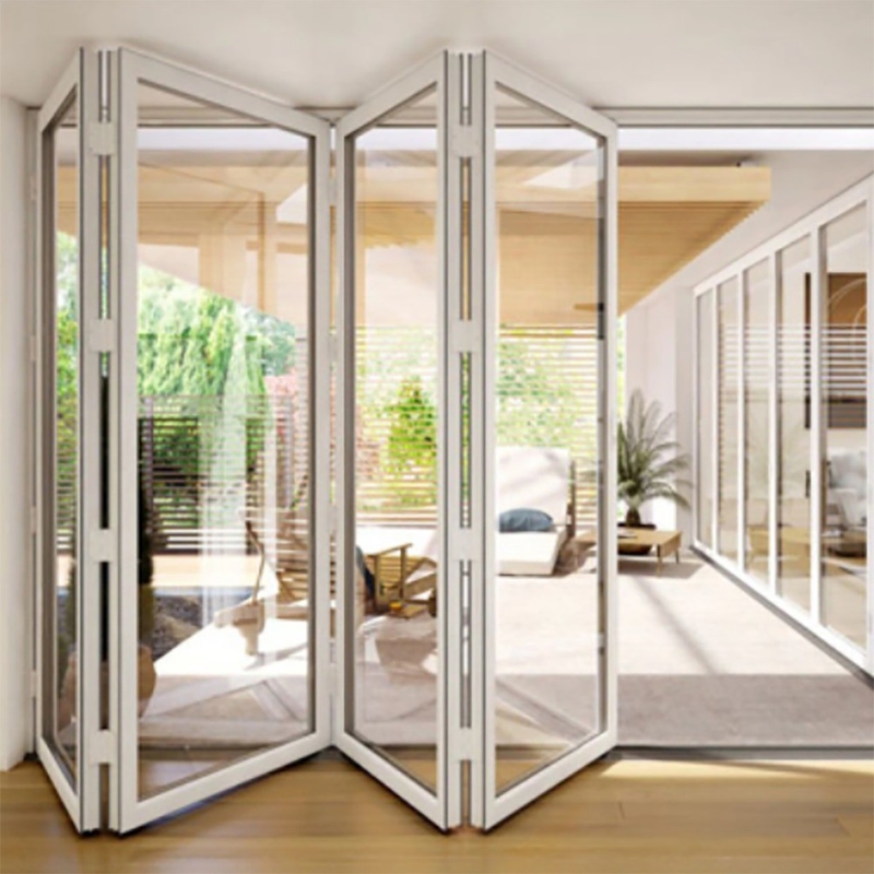 Superficie terminada Puertas dobladas comerciales modernas con vidrio templado y acristalamiento bajo en E