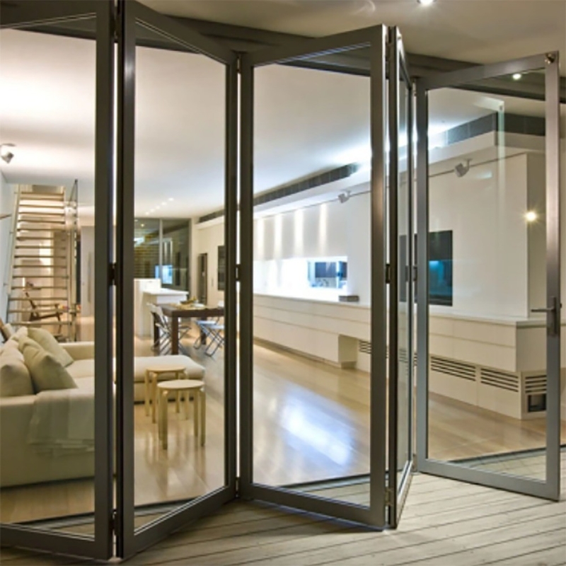 Superficie terminada Puertas dobladas comerciales modernas con vidrio templado y acristalamiento bajo en E