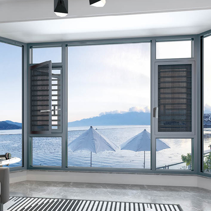 Tipo de cortina colgante de diseño moderno de aluminio negro con ventanas encasilladas para estilo europeo