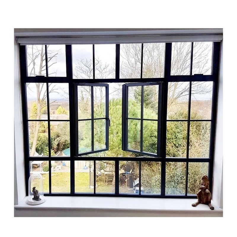 Ventana con diseño de parrilla y vidrio templado sello de 8 vías de aluminio de perfil de puente roto