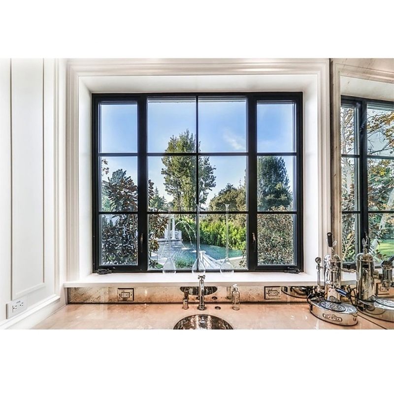 Ventana con diseño de parrilla y vidrio templado sello de 8 vías de aluminio de perfil de puente roto