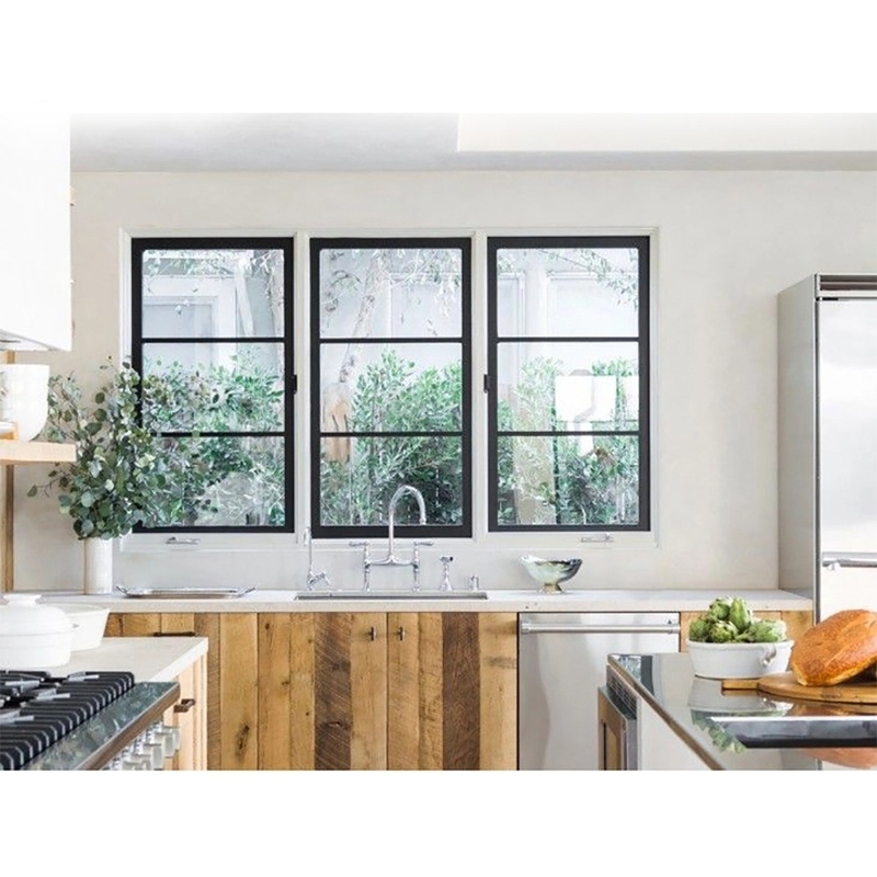 Ventana con diseño de parrilla y vidrio templado sello de 8 vías de aluminio de perfil de puente roto