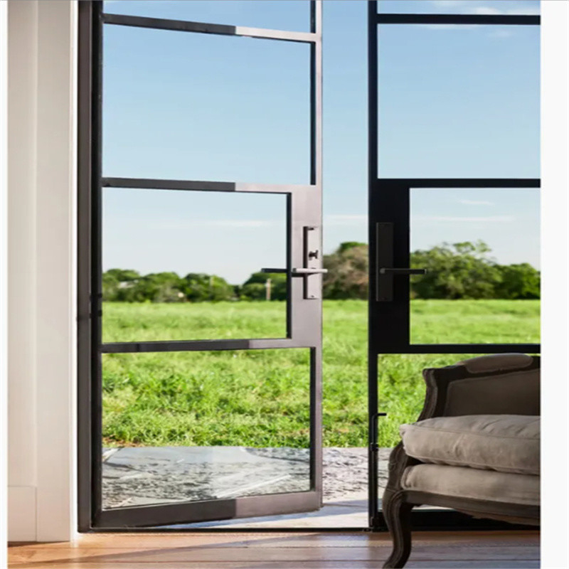 Patio de alta calidad exterior de aluminio Casement Puerta de vidrio doble con diseño de sello de 8 vías