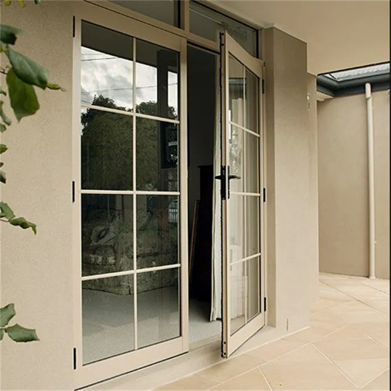Patio de alta calidad exterior de aluminio Casement Puerta de vidrio doble con diseño de sello de 8 vías