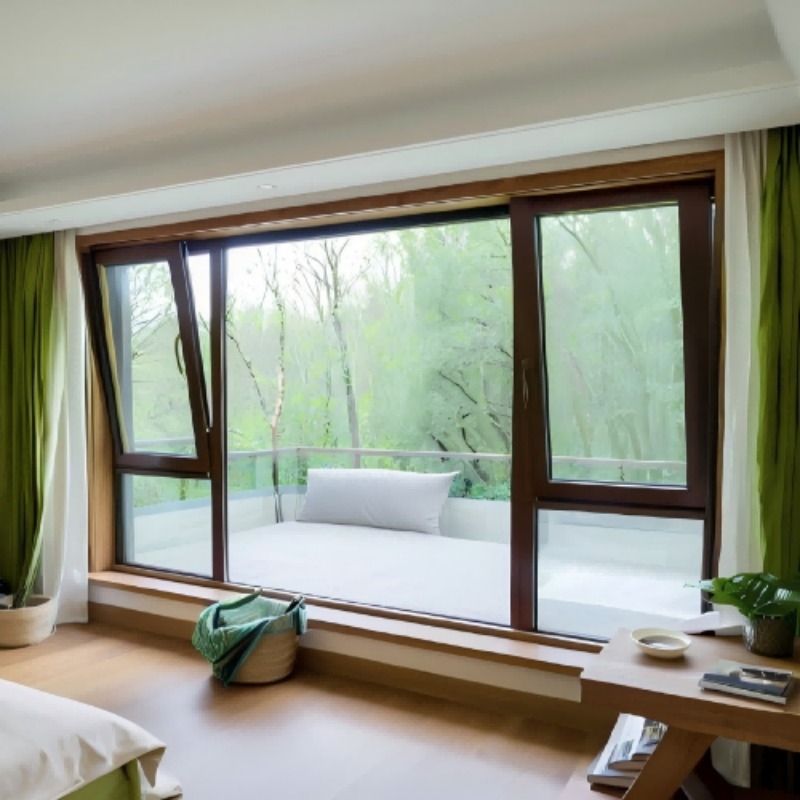 Ventana de aluminio de manivela de diseño moderno con esquina anti-colisión tipo R