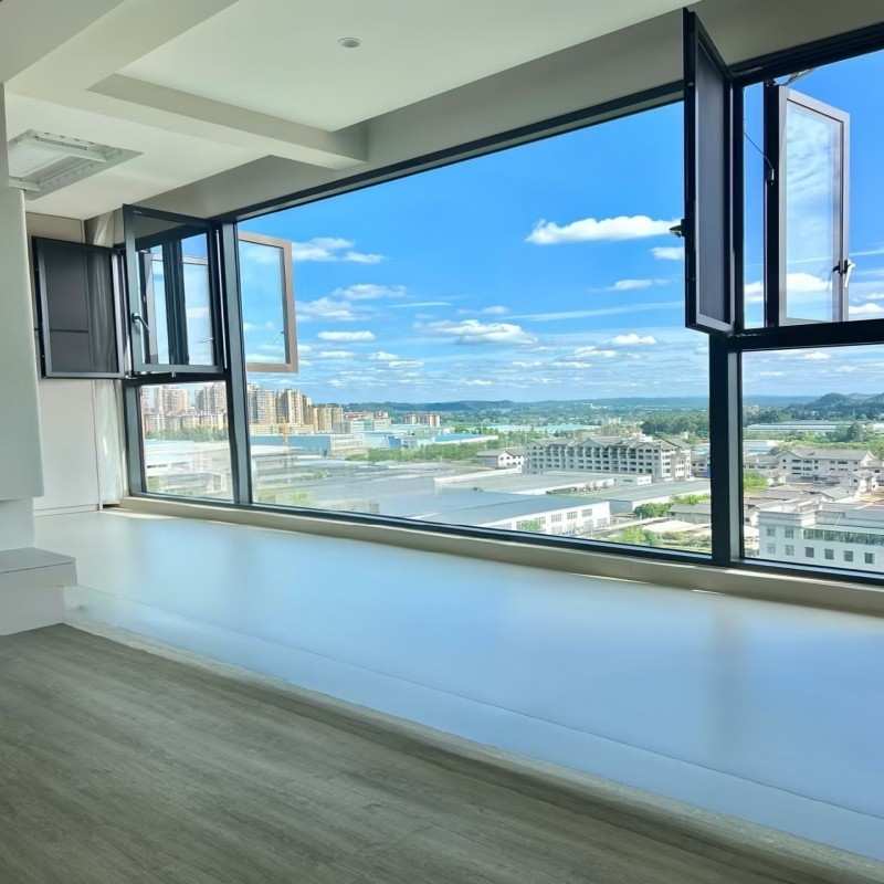 Ventana abatible de aluminio de primera calidad y alto rendimiento con vidrio templado para máxima resistencia