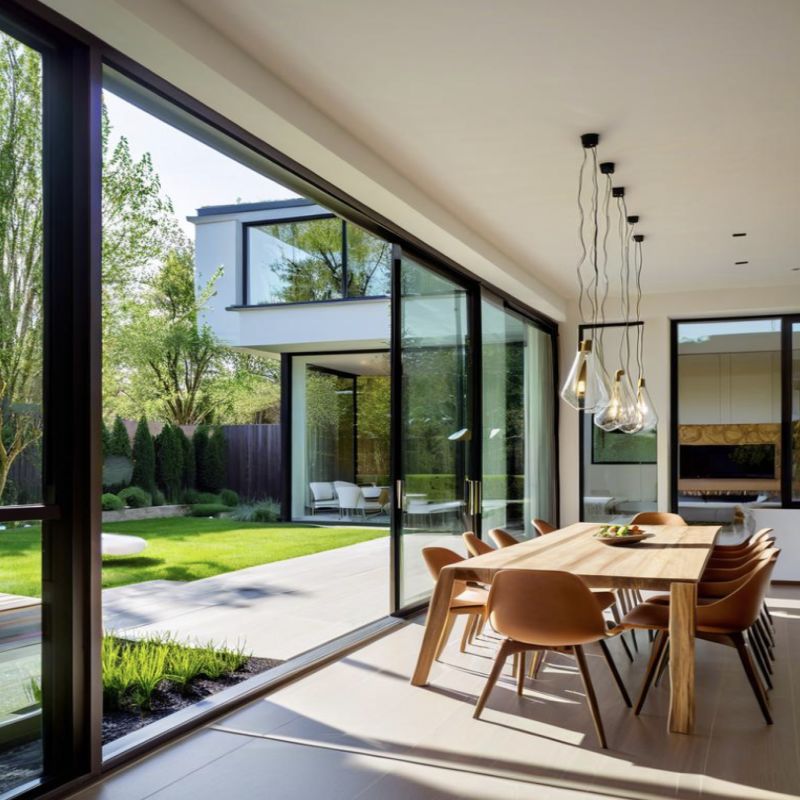 Puerta corredera de aluminio con doble acristalamiento de alta transmisión de luz con pistas múltiples para patio