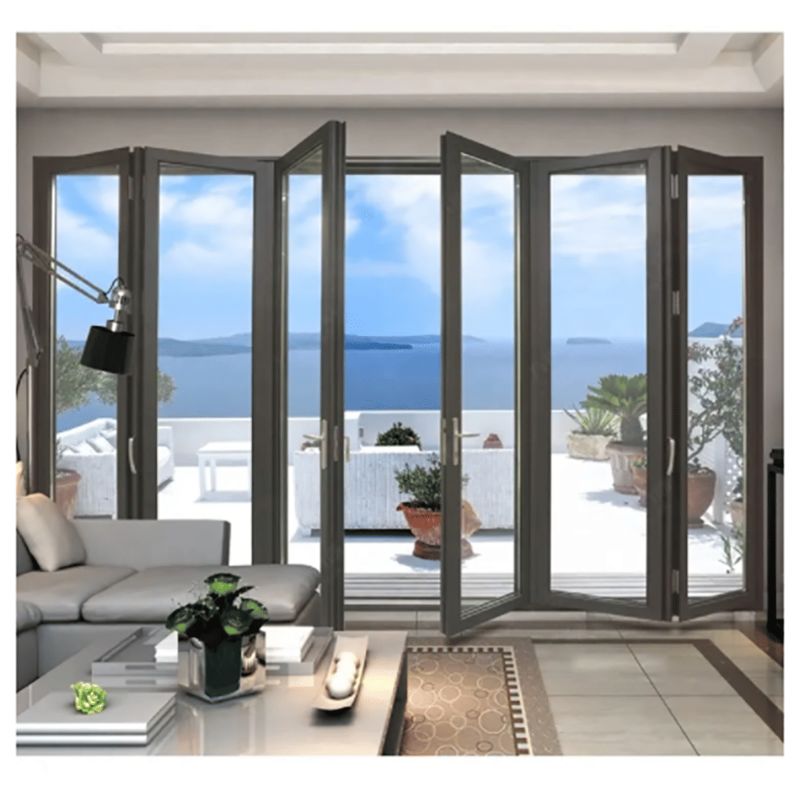Puerta de cristal plegable de aluminio de alto rendimiento para espacios exteriores