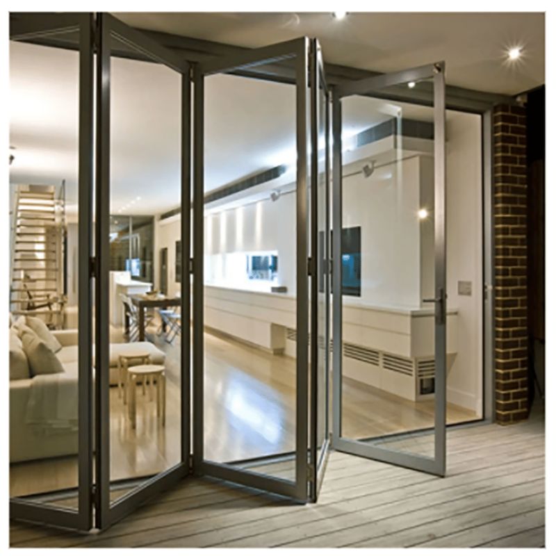 Puerta plegable de aluminio con rotura de puente térmico de lujo con vidrio templado para residencial y comercial