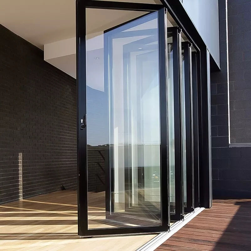 Puerta plegable de aluminio con rotura de puente térmico de lujo con vidrio templado para residencial y comercial